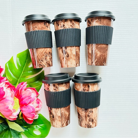Mainstays 18oz To Go Cup Natural Wood - 5 CUPS NEW - Picture 1 of 6